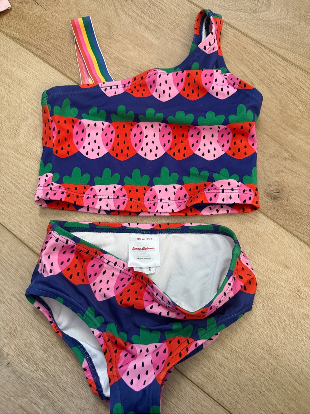 Hanna Andersson Girls' Strawberry Print Two-Piece Swim Set - Pink & Navy